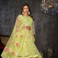 Jyoti Fashion Women's Pista Net Embroidered Anarkali Kurta Pant Set With Dupatta | Swadesiicart