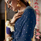 Blue Georgette Foil Printed Saree With Unstitched Blouse Piece - Nitya