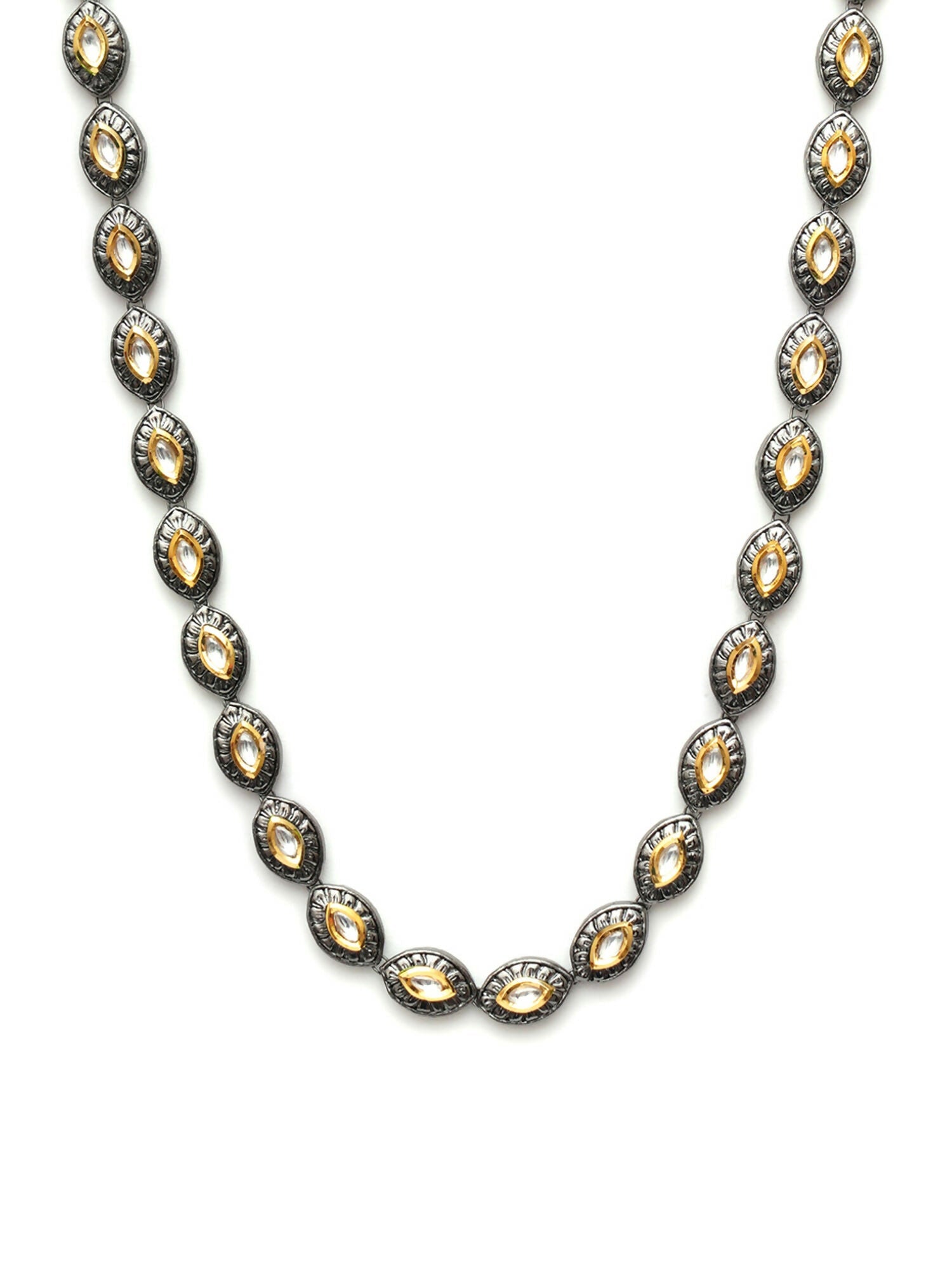 Dual Tone Kundan Neckpiece (silver) - Ruby Raang | Swadesiicart