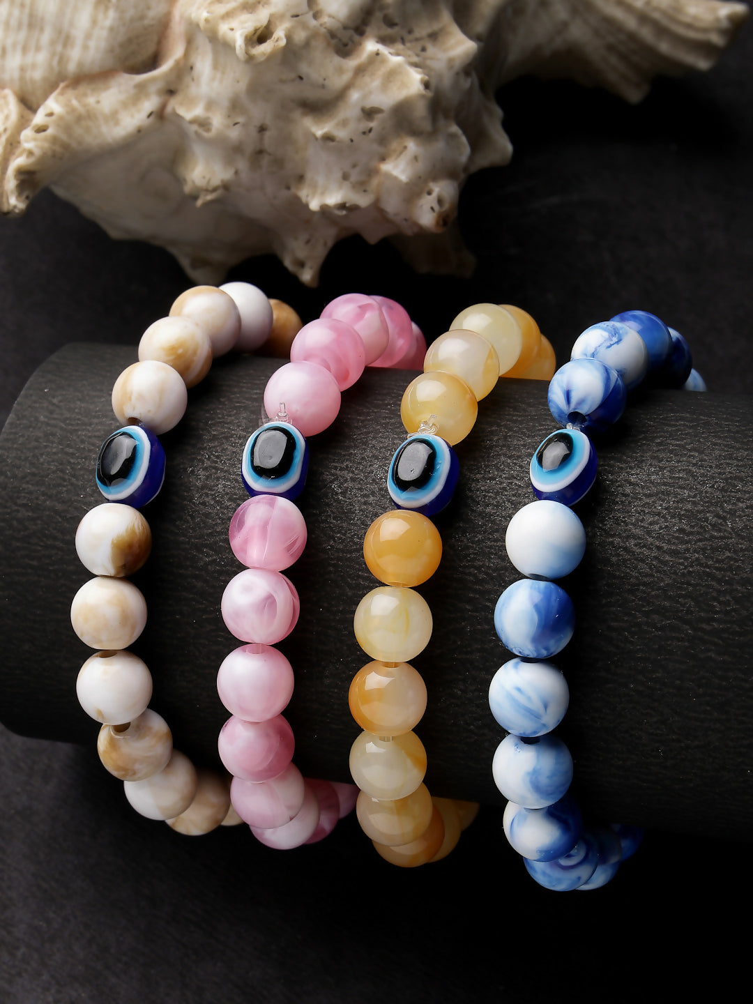 NVR Women & Men Set of 4 Multicolor Evil Eye Elasticated Rakhi With Roli Chawal | Swadesiicart