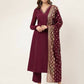 FIORRA Women's Purple Poly Crepe A-Line Kurta Pant With Dupatta - Swadesiicart
