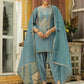 Janasya Light Blue Silk Blend Solid Kurta,Bottom & Dupatta | Swadesiicart