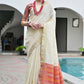 Vishnu Weaves Women's Cream Raw Silk Patola Zari Woven Saree with Blouse - Swadesiicart