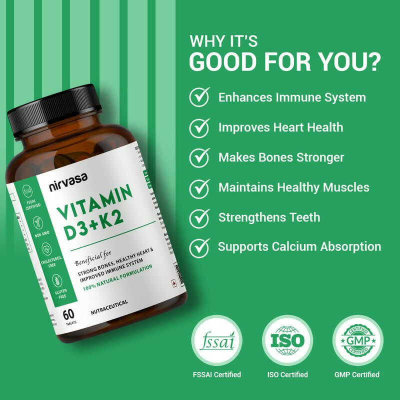 Nirvasa Vitamin D3 + K2 Tablets | Swadesiicart
