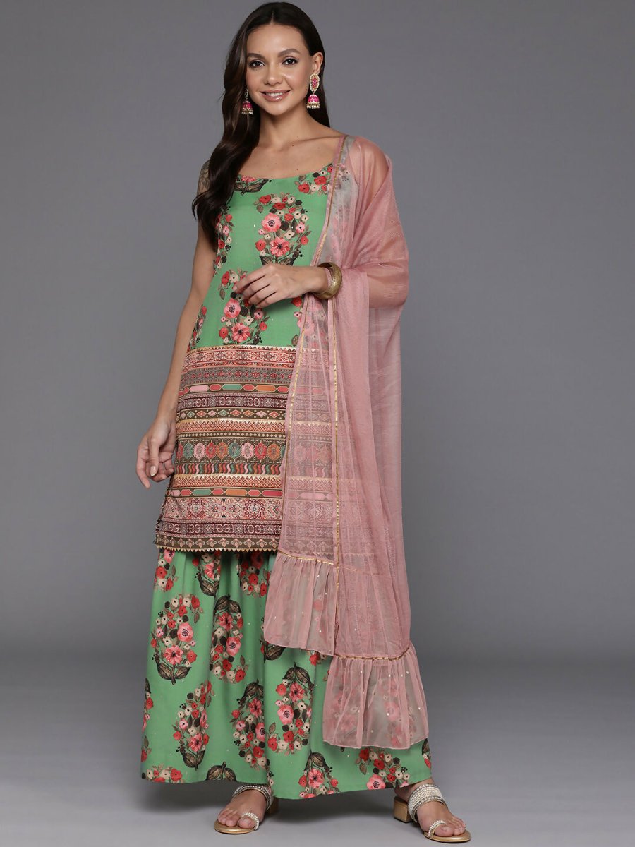 Ahalyaa Women's Traditional wear Kurta Set - Green | Swadesiicart