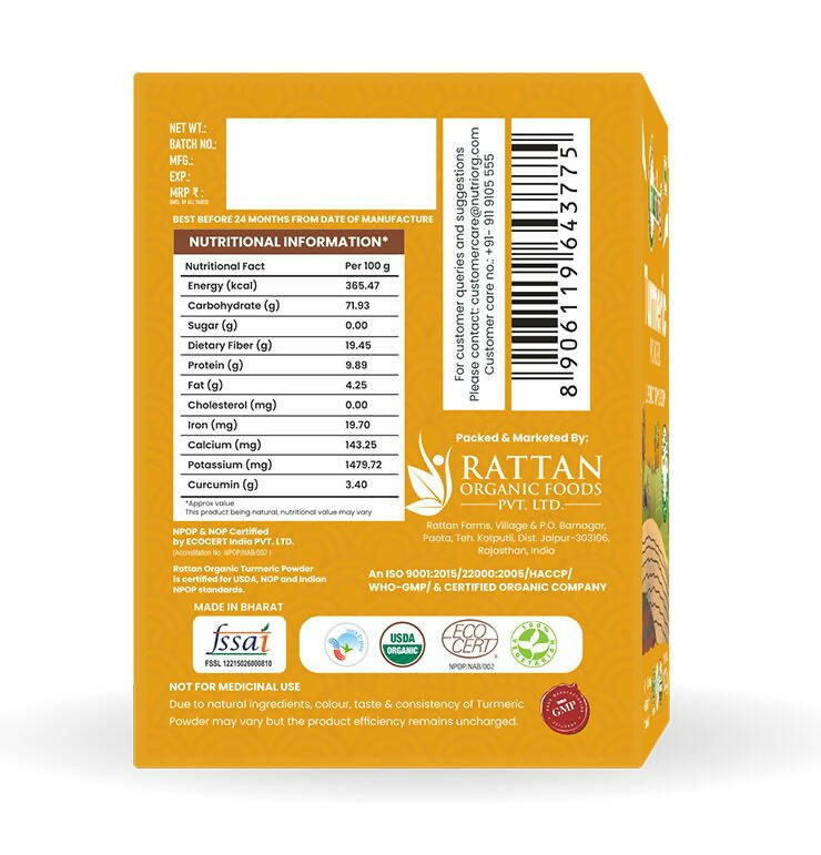 Nutriorg Certified Organic Turmeric Powder - Swadesiicart