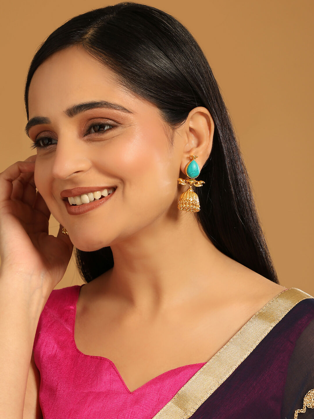 Nuyug 22K Gold Plated Turquoise Grace Earrings | Swadesiicart