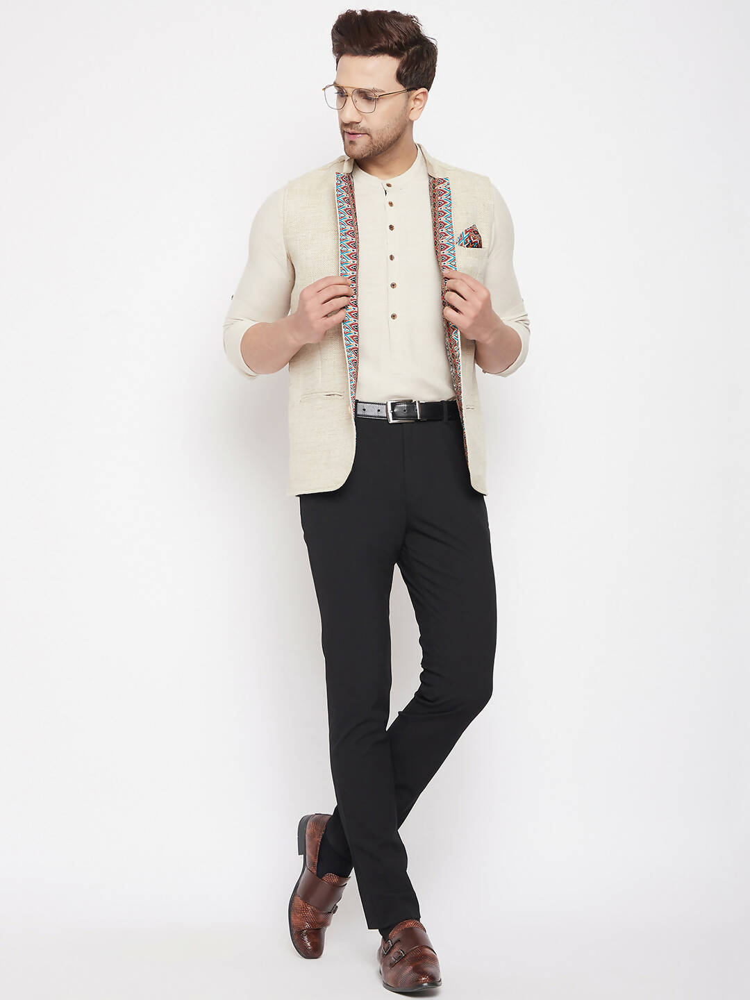 Even Apparels Beige Linen Men Woven Nehru Jacket | Swadesiicart