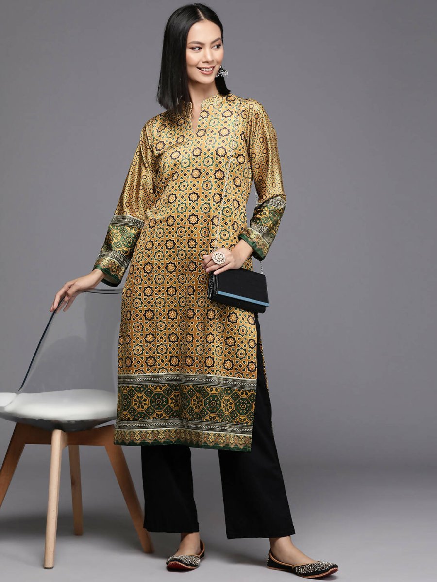 Ahalyaa Women's Traditional wear Kurta - Mustard | Swadesiicart