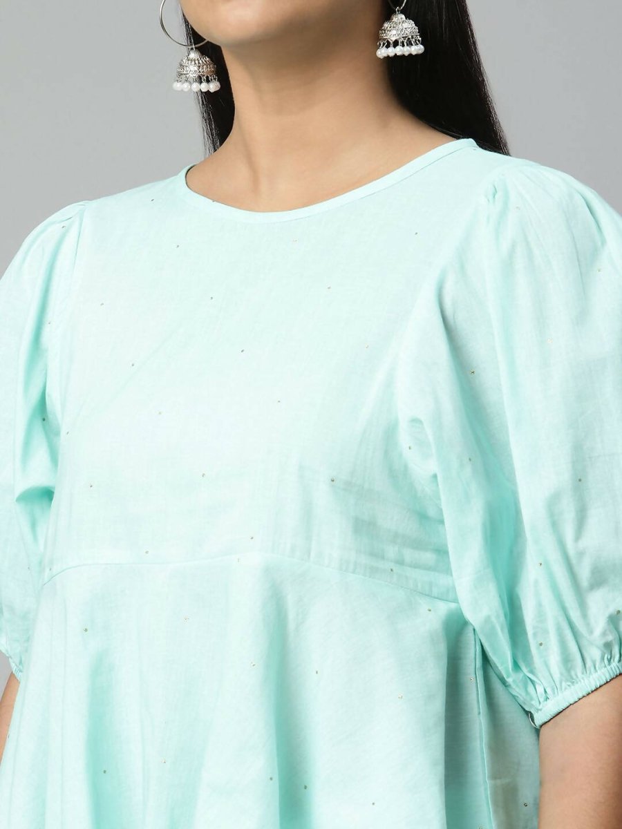 Ahalyaa Women Summer Blue Cotton Printed Tunic | Swadesiicart