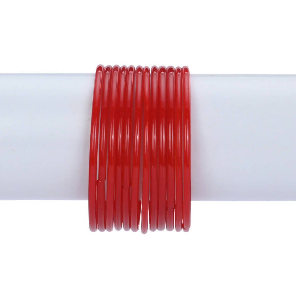 Afast Shining Red Glass Party, Wedding, Daily Use Bangle Set, Pack Of 12 - Swadesiicart