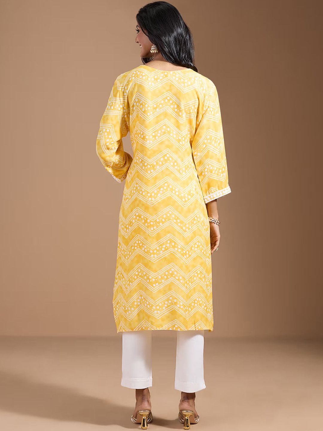 Ode by House of Pataudi Women Geometric Embroidered Flared Sleeves Chikankari Kurta | Swadesiicart
