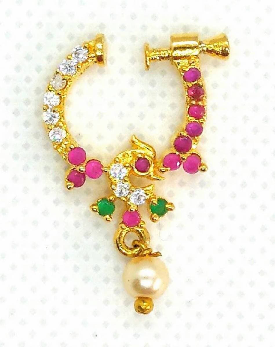AD Ruby Peacock Bridal Nose Ring | Swadesiicart