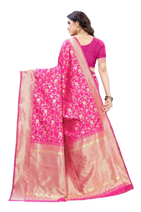 Vamika Banarasi Jacquard Weaving Pink Saree (PARINITI PINK) | Swadesiicart