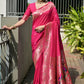 Vishnu Weaves Women's Pink Paithani Silk Zari Woven Saree with Blouse - Swadesiicart