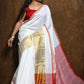 Exclusive Collection White Red Pure Cotton Handloom Gorgeous Saree - Swadesiicart