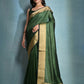Vishnu Weaves Women's Bt-Green Raw Silk Zari Woven Saree with Blouse - Swadesiicart