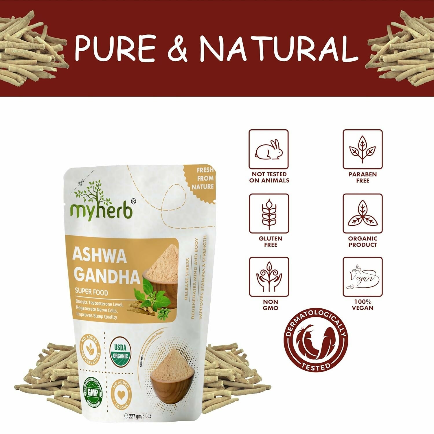 Myherb Pure Natural Organic Ashwagandha Powder - Swadesiicart