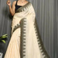 Exclusive Collection Beautiful Off White Pure Cotton Woven Handloom Saree With Running Blouse Piece - Swadesiicart
