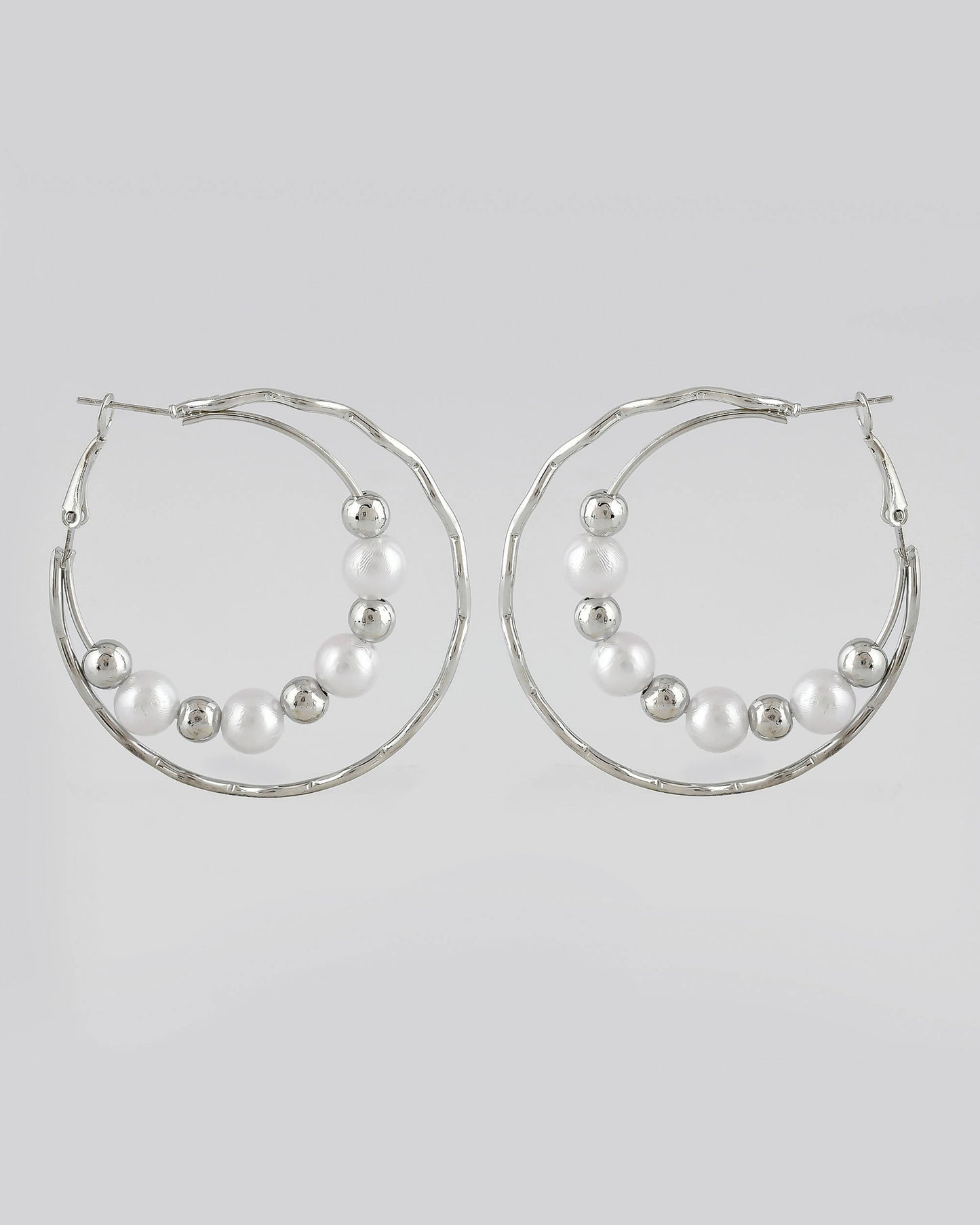VOJ Women Sliver-Plated Pearl Stainless Steel Hoop Earrings - Swadesiicart