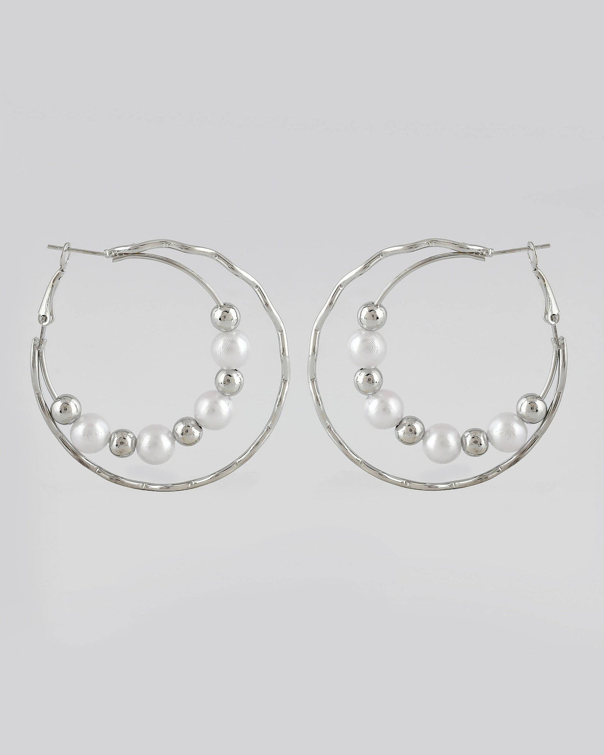 VOJ Women Sliver-Plated Pearl Stainless Steel Hoop Earrings - Swadesiicart