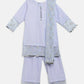 Ahalyaa Blue Crepe Silver Glitter Print Kids Kurta Palazzo Set With Dupatta For Girls | Swadesiicart