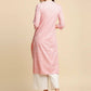 Anubhutee Peach-Coloured & White Khari Printed Straight Kurta - Swadesiicart