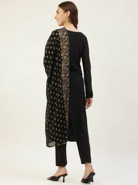 FIORRA Women's Black Poly Crepe Straight Kurta Pant With Dupatta - Swadesiicart