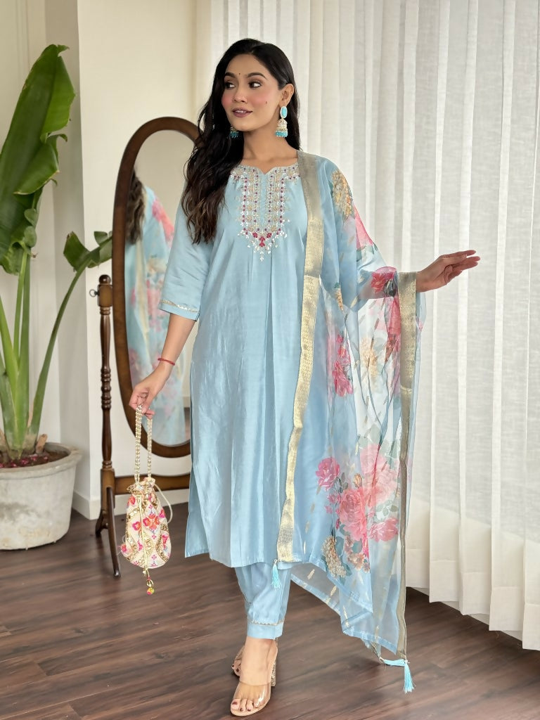 Lavender Viscose chanderi Stitched Suit With Dupatta - Tanisha | Swadesiicart