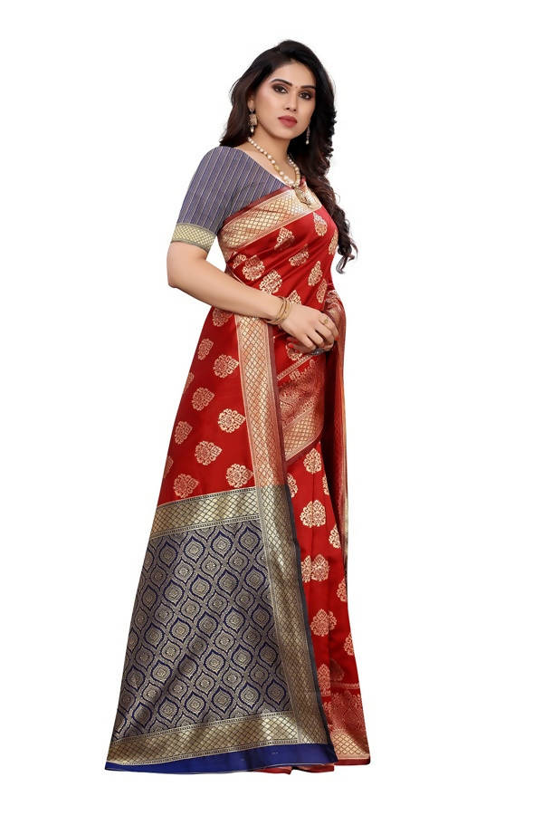 Vamika Banarasi Jacquard Weaving Red Saree (Dangal Red) | Swadesiicart