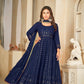 Jyoti Fashion Women's Blue Georgette Embroidered Anarkali Kurta Pant Set With Dupatta | Swadesiicart