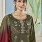Jyoti Fashion Women's Mehendi Pure Viscose Weaving Stripe with Embroidery Kurta Set | Swadesiicart