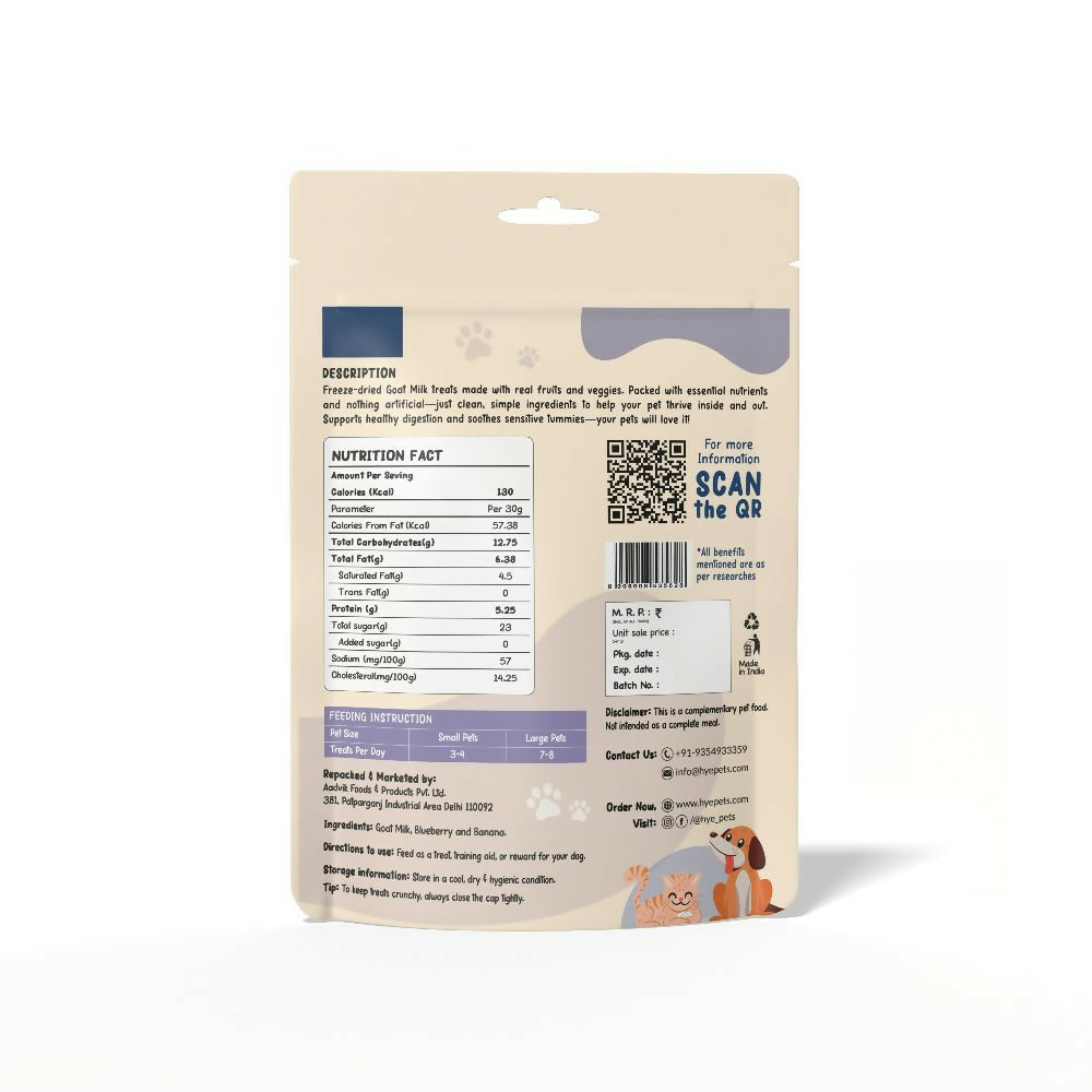 Hye Pets Super Treats For Super Pets – Freeze Dried Treats Made With Goat Milk, Blueberry & Banana - Swadesiicart