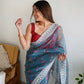 Vamsee Ferry Blue Organza Saree - Swadesiicart