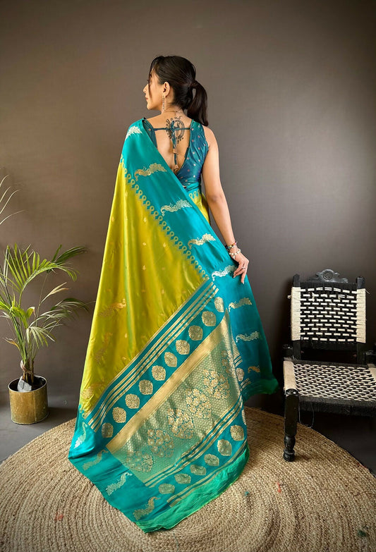 Joban Fashion Teal Peacock,Butti Banarasi Silk Sarees | Swadesiicart
