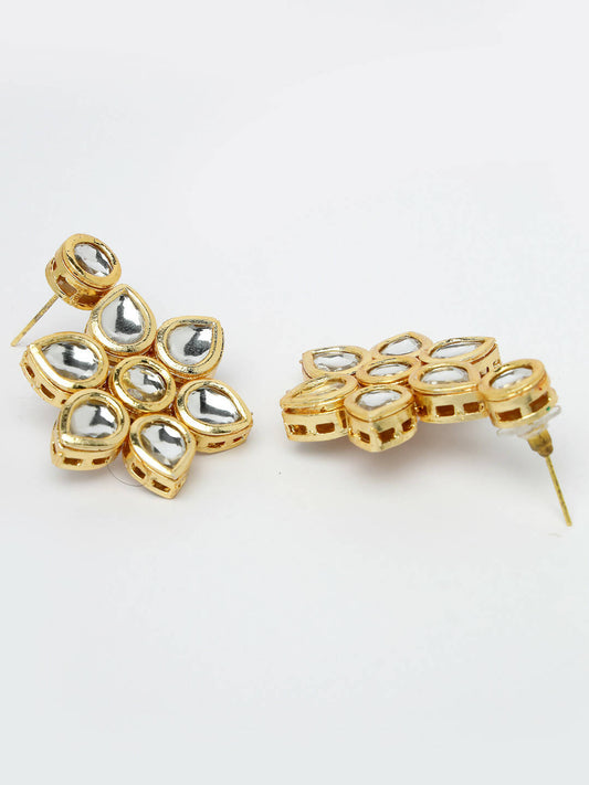 NVR Women's Gold-Polished Kundan 2 Layered Handcrafted Jewellery Sets With Drop Earrings - NR Retail-NVR