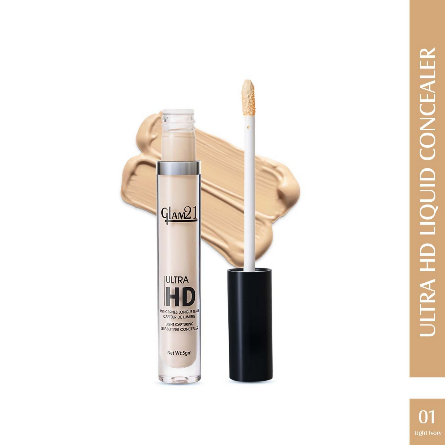 Glam21 Ultra HD Liquid Concealer for HD Finish - Light Ivory - Swadesiicart