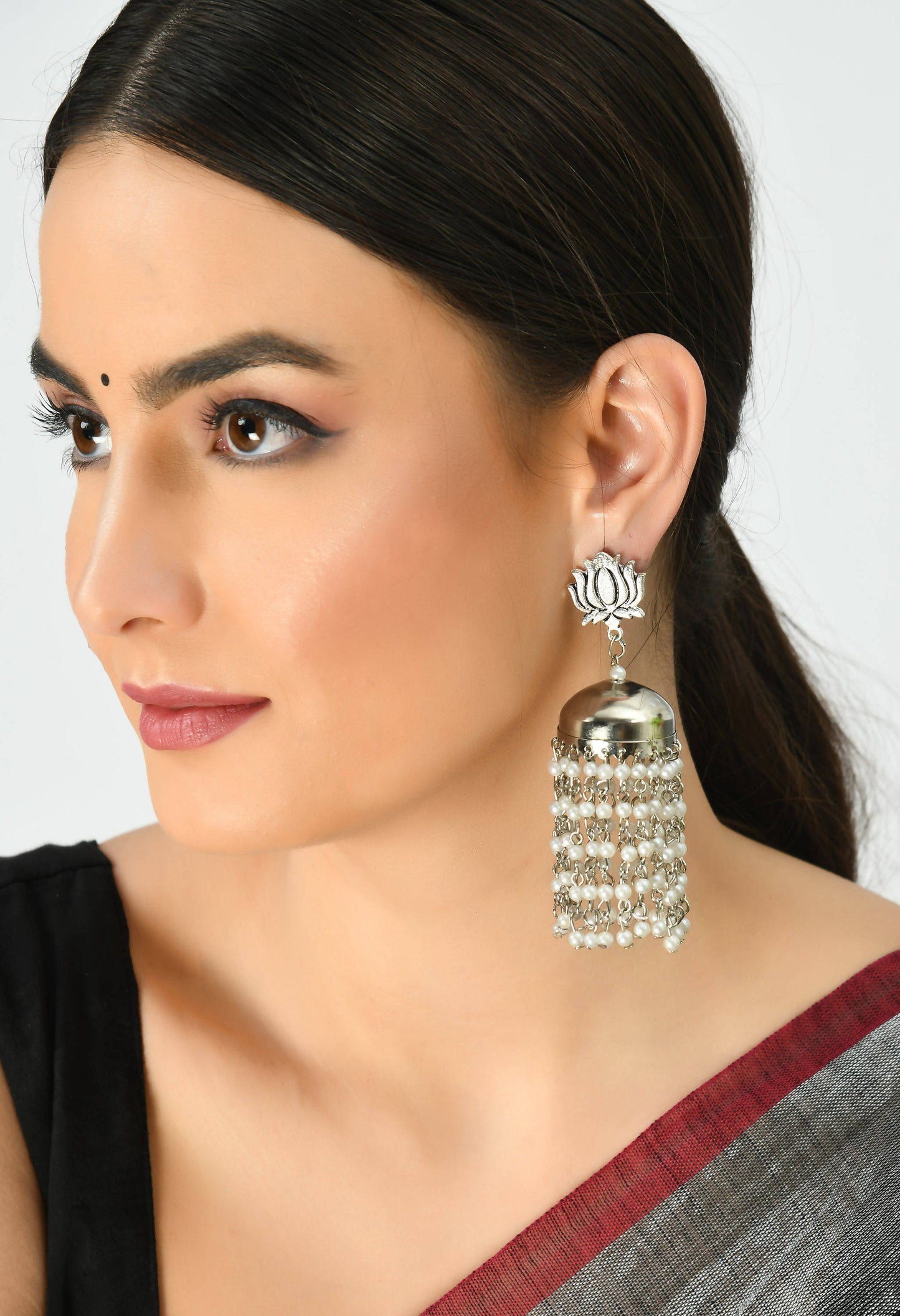 Mominos Fashion Johar Kamal Lotus Design Earrings With Pearls Jhumkas - Swadesiicart
