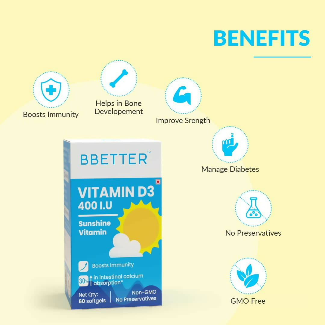 BBETTER Vitamin D3 400 IU Capsules - Swadesiicart