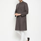Even Apparels Brown Color Pure Cotton Long Men's Kurta With Band Collar | Swadesiicart
