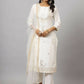 Juniper Women's White Chinnon Solid Embroidered Kurta Set | Swadesiicart