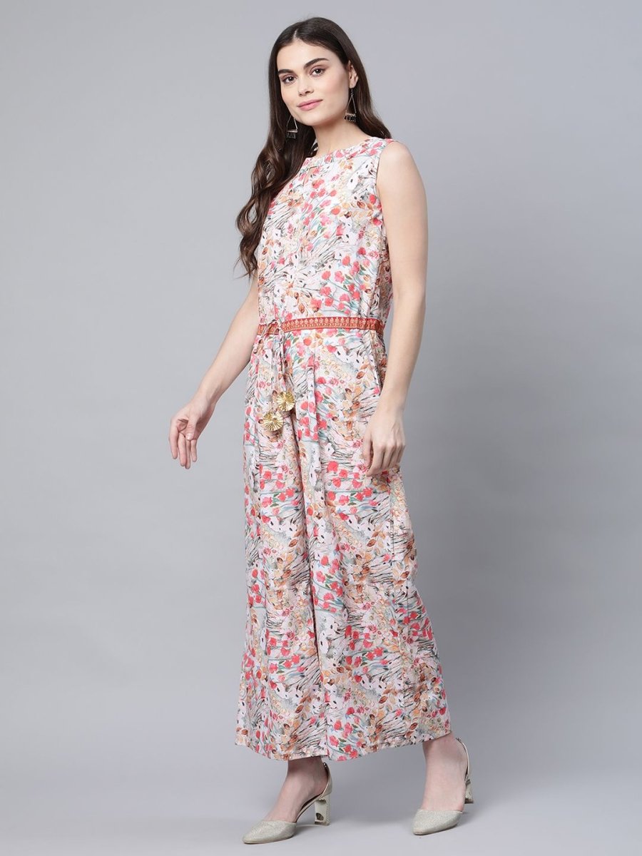 Ahalyaa Womens Pink Crepe Digital Print Floral Jumpsuit - Swadesiicart
