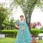 Blue Net Embroidered Semi Stitched Lehenga Choli with Dupatta - Bhagya