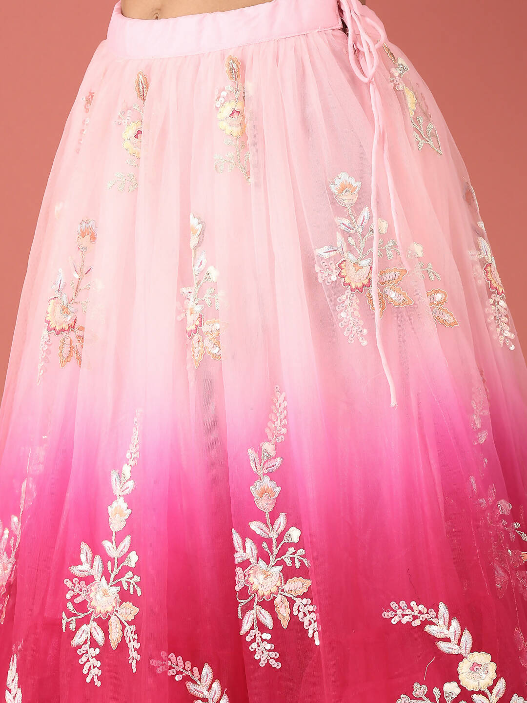 House of Panchhi Rose Tone Shadding Net Sequinse Work Lehenga & Blouse, Dupatta | Swadesiicart