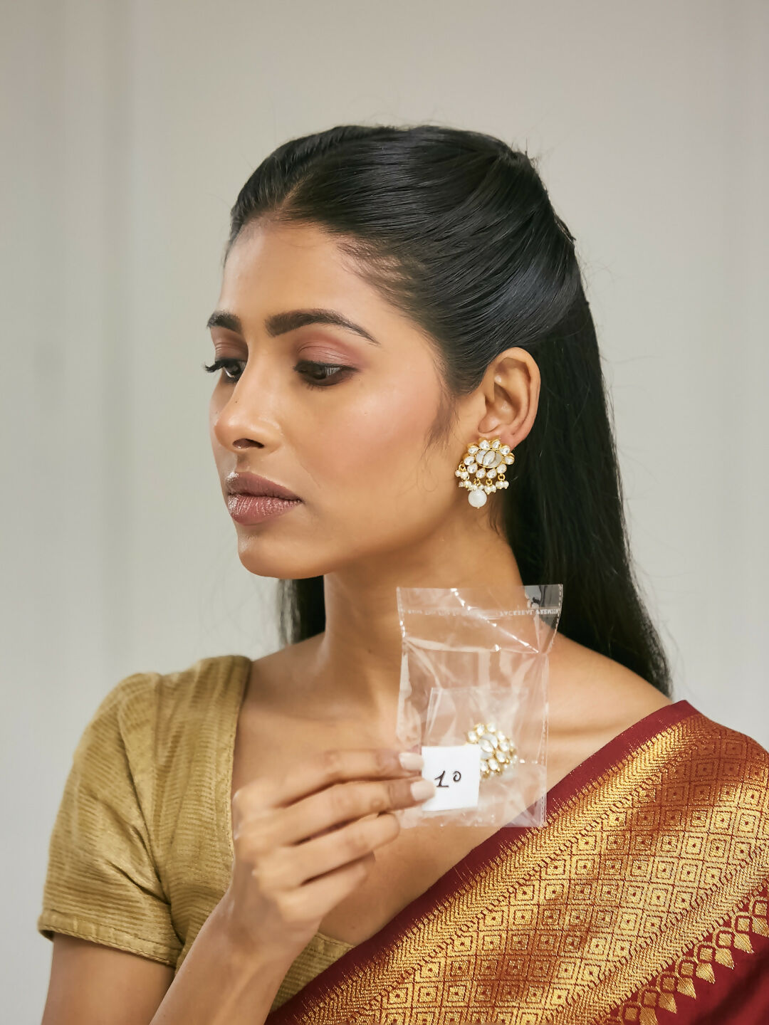 Nuyug 22K Gold-Plated Elegant MOP Studded Ethnic Pearl Drop Stud Earrings | Swadesiicart