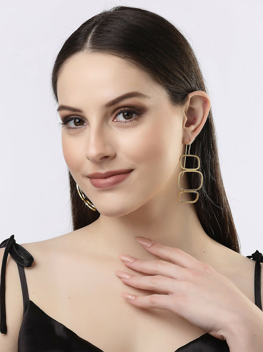 NVR Women Gold-Polished Contemporary Fish Hook Drop Earrings - NR Retail-NVR