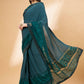 Green Lycra Flock Work, Seuqins Embroidery, Handwork Shoulder Butta Saree - Norita Hit Design - Swadesiicart