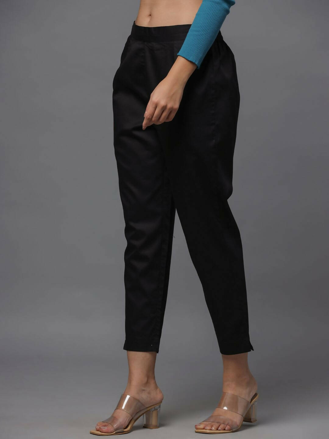 Juniper Women's Black Solid Straight Slim Pant | Swadesiicart