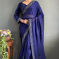 Vastranavya Blue Rangoli Silk Real Mirror work with Swarovski work Ready to Wear Saree | Swadesiicart