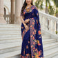 Aastha Fashion Royal Blue Premium Russian Silk Designer Floral Position Print Saree